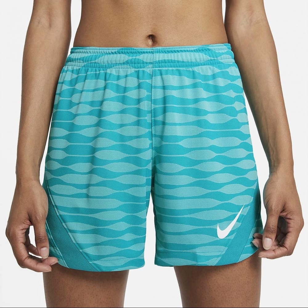 NIKE STRIKE WOMEN'S KNIT SOCCER SHORTS AQUAMARINE TROPICAL TWIST AQUAMARINE